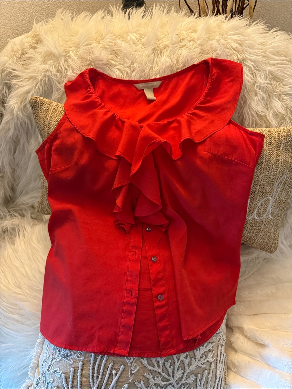 Banana Republic Red Ruffle Front Sleeveless Blouse